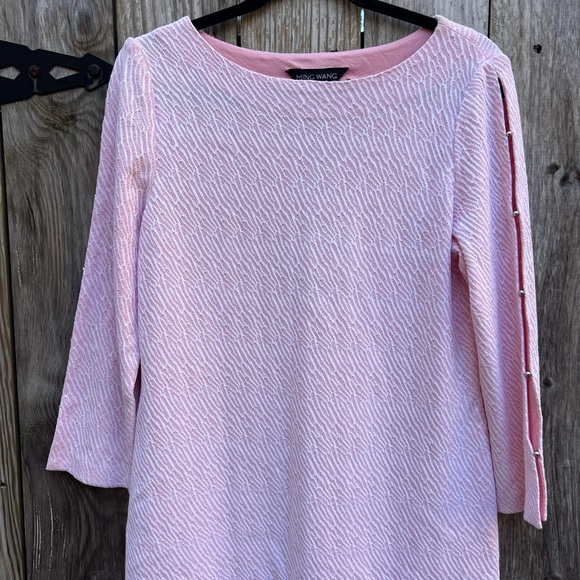 MING WANG Pink Sheath Floral Lace Hem 3/4 Split Sleeve Dress Women’s XS NWT NEW - Picture 4 of 15